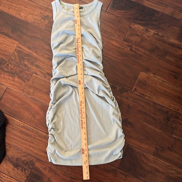 BTFBM | Elegant crea,/green ruched side sleeveless Dress - Picture 4 of 7